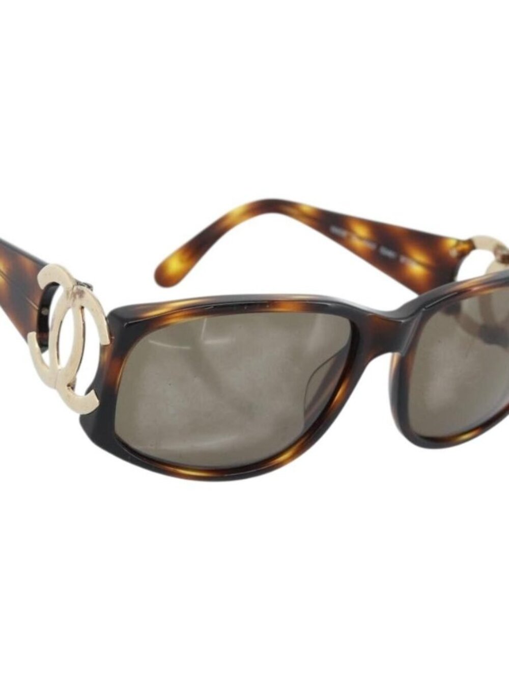 CHANEL Tortoise Pattern Sunglasses Plastic Brown Gold CC Auth bs35421